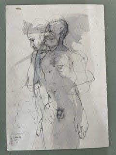 17. Life Drawing Millie-Carmine-John, 2022, mixed media on paper, 50.0 x 35.0 cm