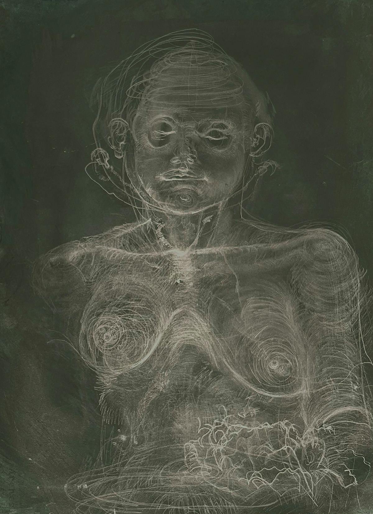 Erika Gofton, Feeling Self, 2022, graphite on paper, 70 x 50cm