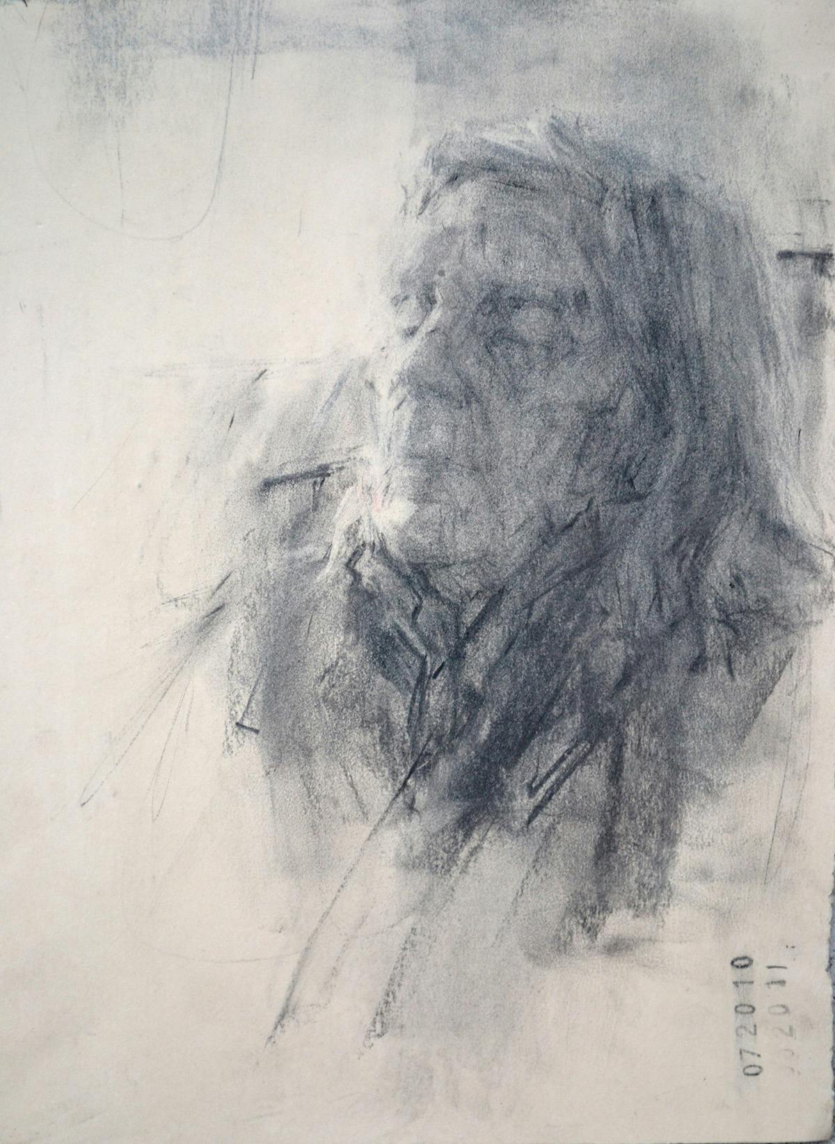 Ginny Grayson, Mum Dozing, 2012, charcoal on paper, 30.0 x 25.5 cm
