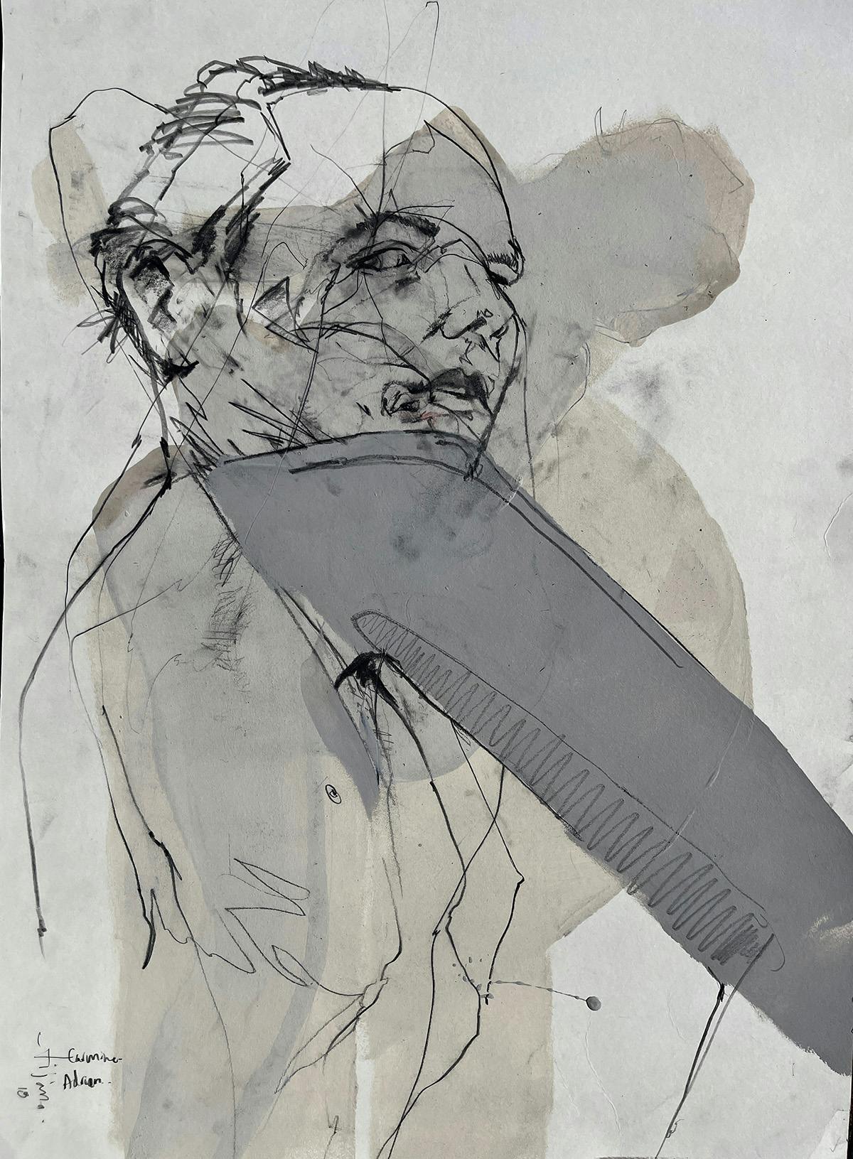 Nic Plowman, Life Drawing TijanaCarmineAdrian, 2020, graphite and acrylic on paper, 70.0 x 50.0